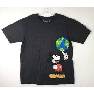 Disney Graphic Tee‎ Mens L Mickey Mouse Earth Globe Eco Friendly Organic Cotton